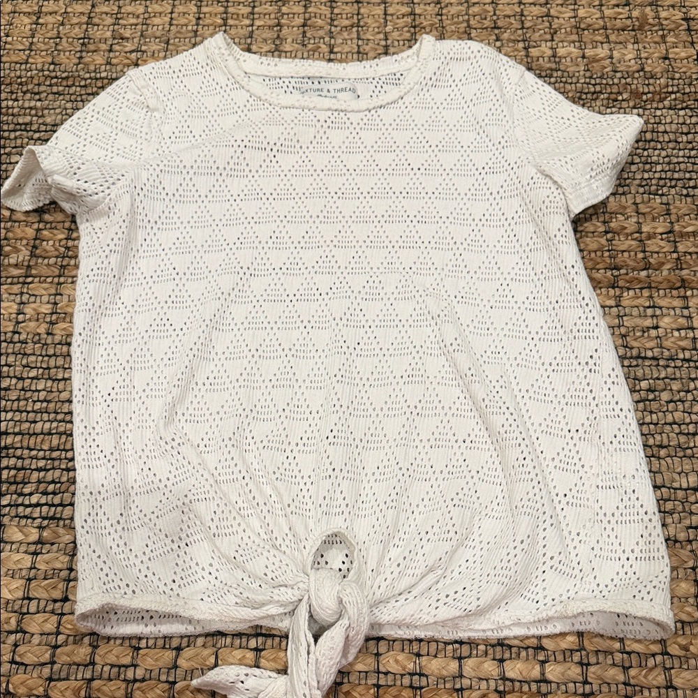 Madewell White Eyelet Tie-Front Short Sleeve Top